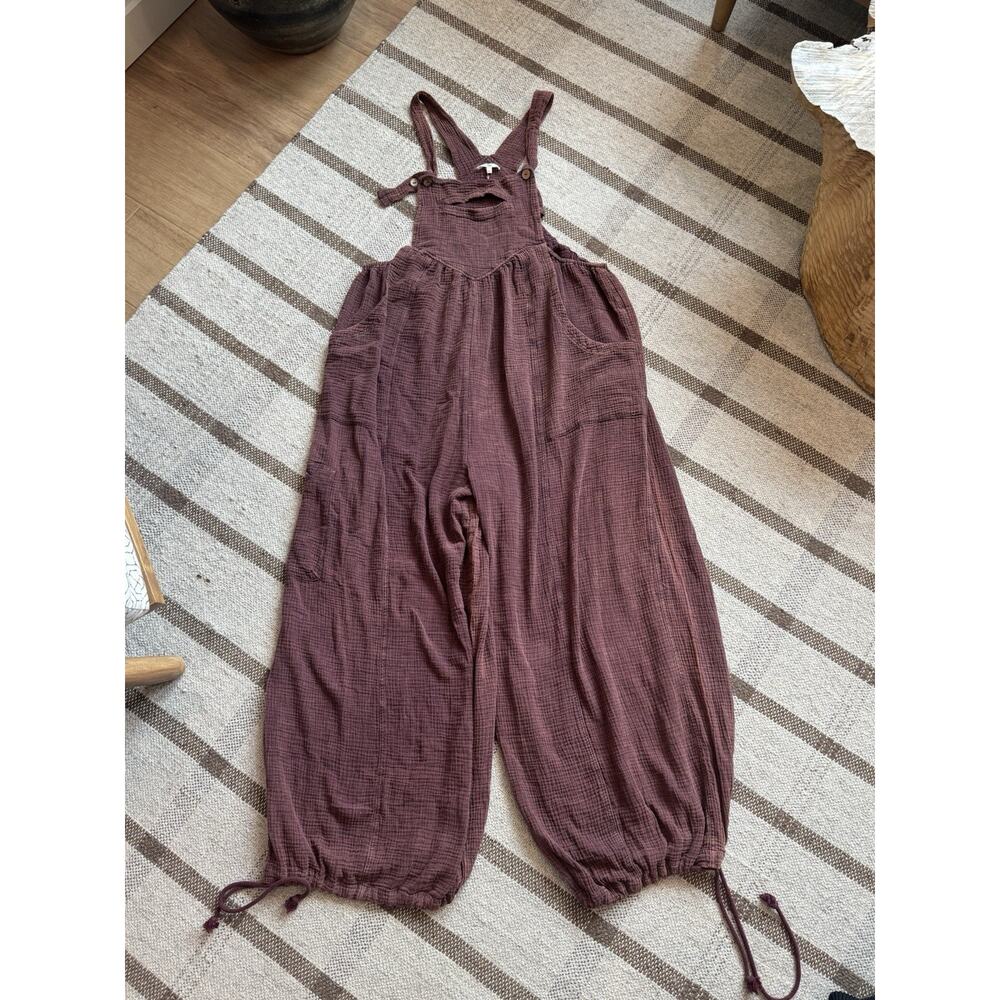 easel Burgundy Wide-Leg Jumpsuit Romper - Picture 2 of 9